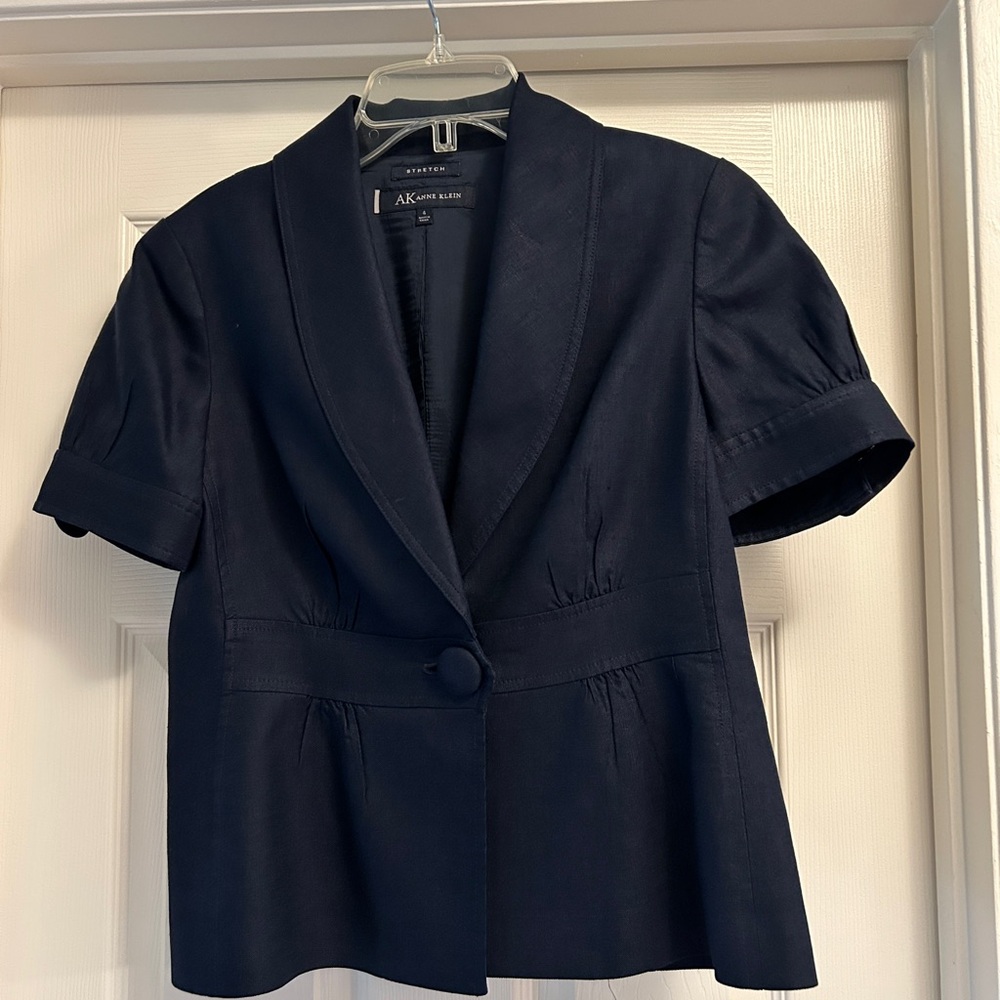 Anne Klein Navy Blue Short-Sleeved Jacket